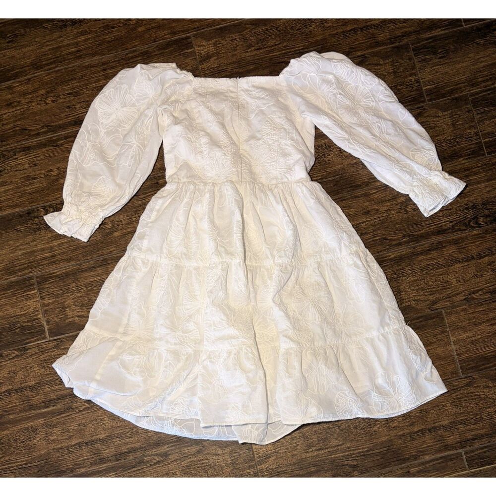 White Floral Embroidered Tiered Dress - S (See Measurements)
